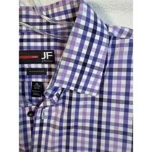 J.Ferrar Mens XL 17-17.5 34-35 Shirt  Button Down Cotton Slim Fit Purple Gingham